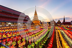 Colorful Lamp Festival and Lantern in Loi Krathong at Wat Phra That Hariphunchai