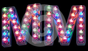 Colorful lamp font. Letter M