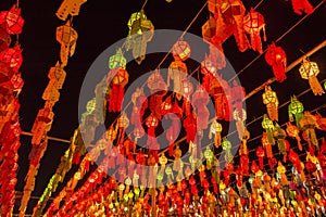 Colorful Lamp and lantern in Loi Krathong Wat Phra That Haripunchai Lamphun Thailand