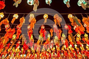 Colorful Lamp and lantern in Loi Krathong Wat Phra That Haripunchai Lamphun Thailand