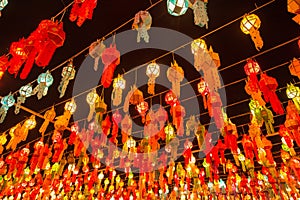 Colorful Lamp and lantern in Loi Krathong Wat Phra That Haripunchai Lamphun Thailand