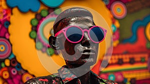 Colorful Land Art Statue Wearing Cool Sunglasses