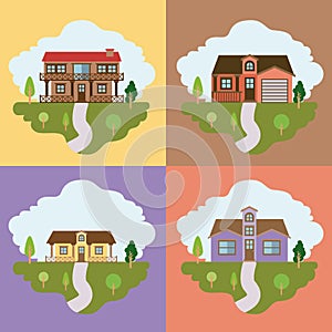 Colorful landscape with group of country houses frames scenes