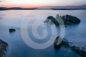 Colorful landscape at Karidi beach after sunset