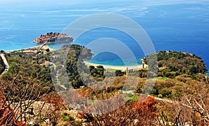 Colorful landscape of Montenegro: Sveti Stefan island