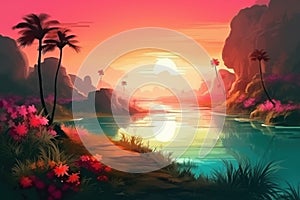 Colorful landscape sunset. Generate AI