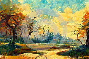 colorful landscape with trees