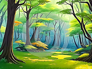 Colorful landscape view in a foreavst covered with trees