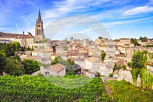 Colorful landscape view of Saint Emilion village in Bordeaux region