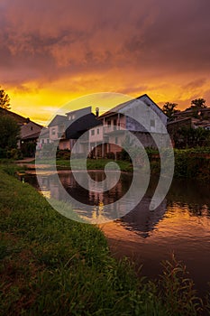 Dramatic sunset over a river photo