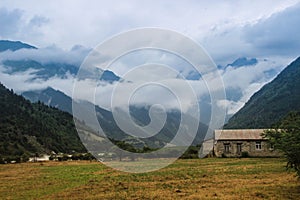Colorful landscapes with mountain and rural houses in the Svaneti region in Georgia photo