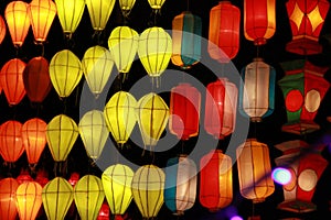 Colorful Lanna lantern lamp in Loy Kratong Festival, or call Yee Peng Festival at northern of thailand