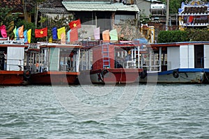 Colorful lantern boats on thu bon river