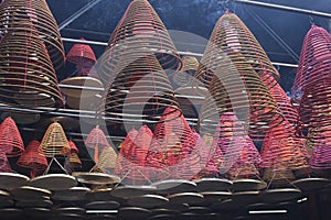 Mysterious and colorful incense lanterns,Tin Hau temple,Hongkong photo