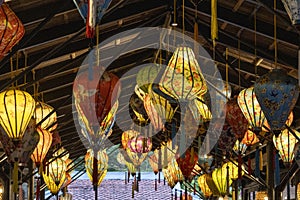 Colorful lanterns hangs inside Ba Na Hills resort, Vietnam