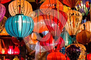 Colorful lanterns at the market street of Hoi