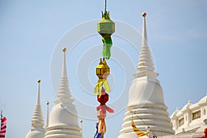 Colorful Lanterns on White Pagoda Background