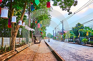The colorful lanterns in Wiang Nuea cultural street, Lampang, Thailand photo