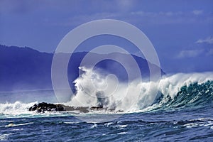 Colorful Large Waves Rocks Waimea Bay North Shore Oahu Hawaii