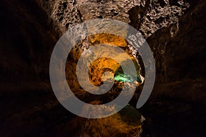 Colorful lava stone at Cueva de los verdes Lanzarote Spain photo