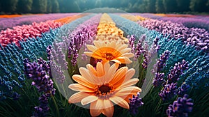 Colorful Lavender Field Sunset Gerbera