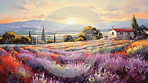 Colorful Lavender Fields At Sunset: A Whistlerian Masterpiece