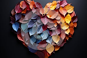 Colorful leaf forms a heart, natures artistic expression of love and beauty
