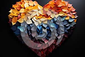 Colorful leaf forms a heart, natures artistic expression of love and beauty