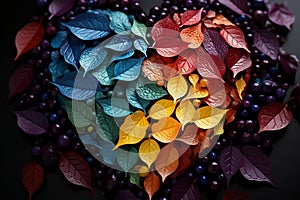 Colorful leaf forms a heart, natures artistic expression of love and beauty