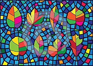 colorful leaf pattern and moses stained glass illustration vector