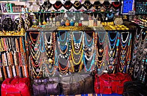 Colorful Trinkets, Leather Bags and Necklaces, Arabic Handicraft Accessories, Sidi Bou Said Market