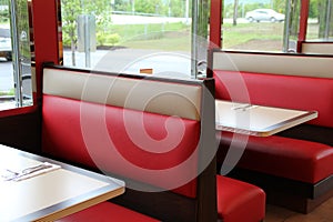 Colorful leather booth seats at the diner