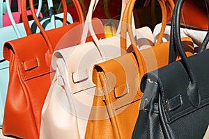 Colorful leather handbags
