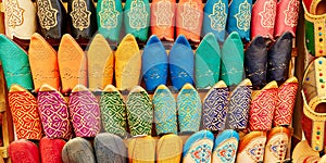 Colorful leather slippers in Marrakech, Morocco