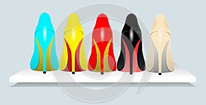 Colorful Leather Woman High Heel Shoes. Vector Illustration