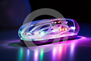 Colorful led gaming mouse on dark background