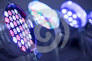 Colorful LED spots at a party, lighting