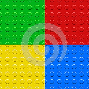 Colorful lego blocks plates seamless patterns set, vector