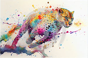 Colorful leopard running