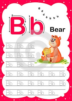 Colorful letter B Uppercase and Lowercase alphabet A-Z, Tracing and writing daily printable A4 practice worksheet with cute