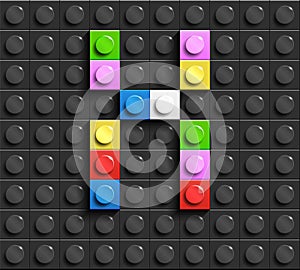 Colorful letter X from building lego bricks on black lego background. Lego letter M