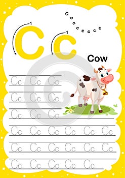 Colorful letter c Uppercase and Lowercase alphabet A-Z, Tracing and writing daily printable A4 practice worksheet with cute