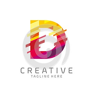 Colorful letter D tech logo design vector with pixel/glitch motion concept. multimedia, technology, digital, innovation company
