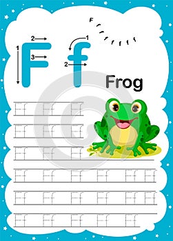 Colorful letter F Uppercase and Lowercase alphabet A-Z, Tracing and writing daily printable A4 practice worksheet with cute