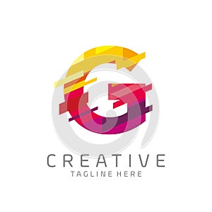 Colorful letter G tech logo design vector with pixel/glitch motion concept. multimedia, technology, digital, innovation company