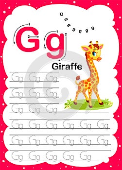 Colorful letter g Uppercase and Lowercase alphabet A-Z, Tracing and writing daily printable A4 practice worksheet with cute