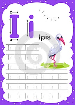 Colorful letter i Uppercase and Lowercase alphabet A-Z, Tracing and writing daily printable A4 practice worksheet with cute