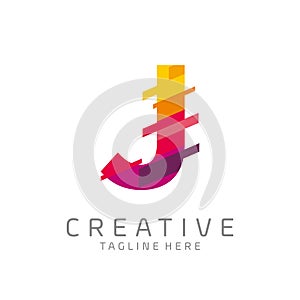 Colorful letter J tech logo design vector with pixel/glitch motion concept. multimedia, technology, digital, innovation company