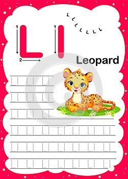 Colorful letter L Uppercase and Lowercase alphabet A-Z, Tracing and writing daily printable A4 practice worksheet with cute