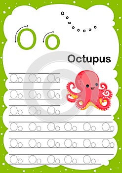 Colorful letter O Uppercase and Lowercase alphabet A-Z, Tracing and writing daily printable A4 practice worksheet with cute